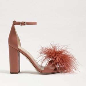 Sam Edelman Yaro Ostrich Feather Ankle Strap Block Heel Dress Sandal-Sienna Rose
